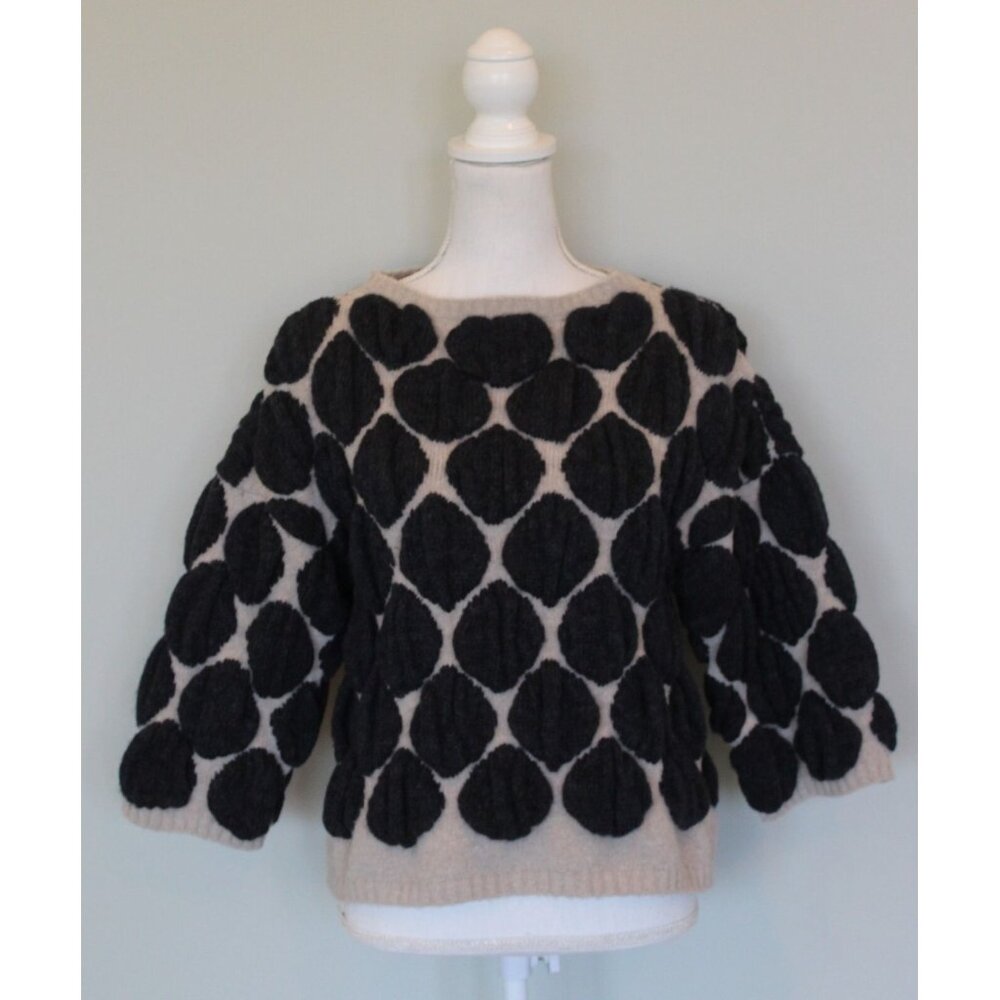 HUMANOID Lagenlook Thick Chunky Merino Wool Mohair Dots Sweater, Size XS